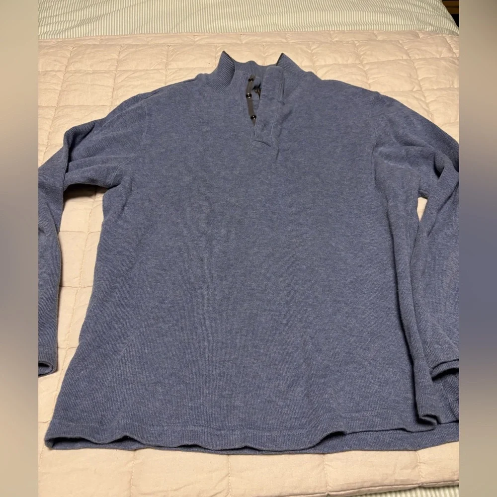 Men’s Lachlan Men’s British 1/4 Snap Blue 100% Cotton Sweater Size Large